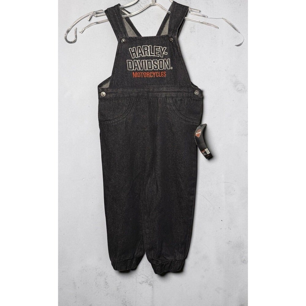 Harley-Davidson Baby Unisex Embroidered Denim Baby Overalls - Black Size 12-18 M